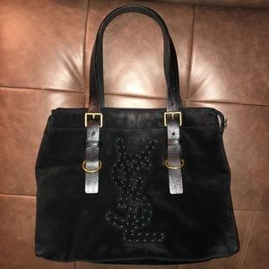 YSL Monogram Yves Saint Laurent Suede Bag in Black